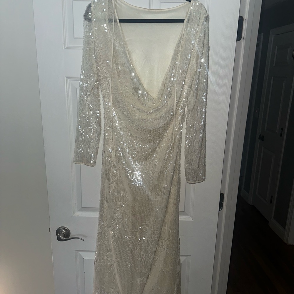 Wayf Cream Sequin Midi Dress - Picture 3 of 3